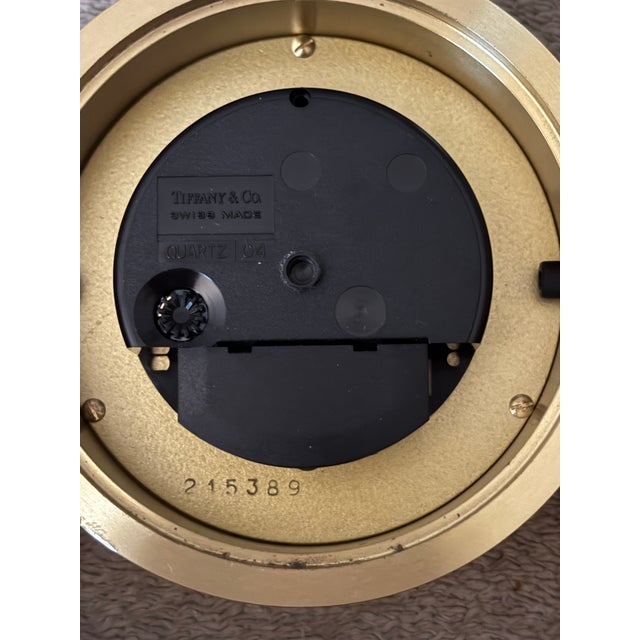 1980s Tiffany & Co. Swiss Brass Modernist Desk Clock – Recently Serviced by Tiffany – Receipt Included For Sale - Image 5 of 12