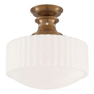 Thomas O’Brien for Visual Comfort Milton Road Flush Mount, Antique Brass & Ribbed Glass, 14" For Sale