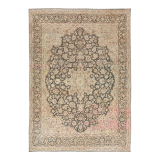 1960s Vintage Persian Handmade Medallion Gray Wool Rug For Sale