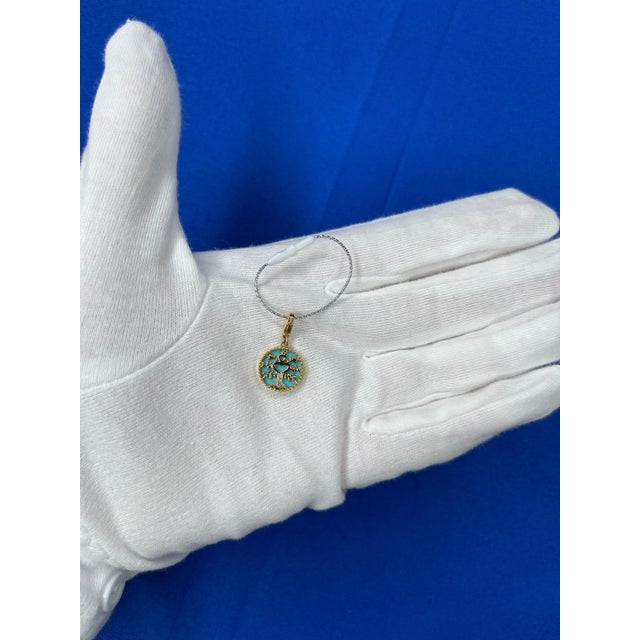 Early 21st Century Diamond Tree of Life Nature Floral Flower 18k Yellow Gold Medallion Charm Turquo For Sale - Image 5 of 10