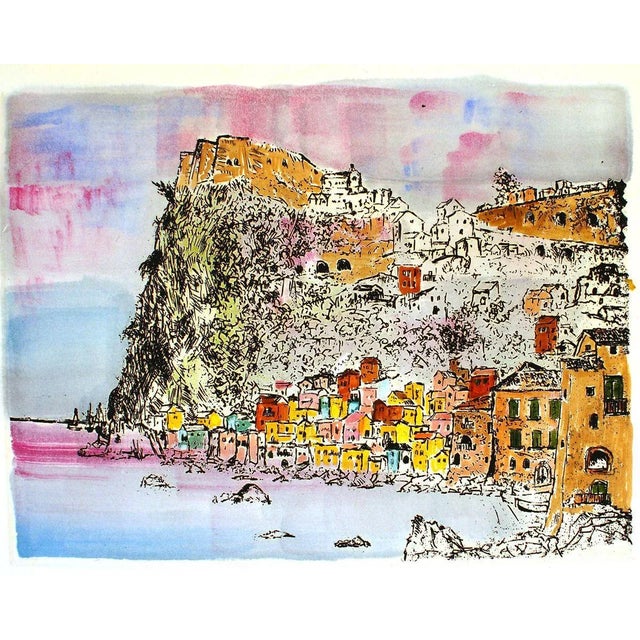 View of Scilla, Calabria, Italy. Etching and Watercolour (hand coloured) Very good conditions.