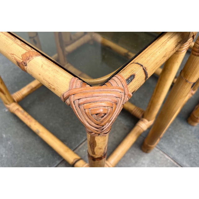 Mid-Century Modern Bamboo and Glass Nesting Tables, 1960s, Set of 3 For Sale - Image 16 of 18