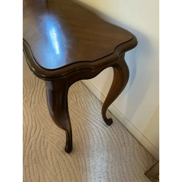 Drexel Heritage Vintage Drexel Heritage French Provincial Sofa Table / Console Table With Herringbone Parquet Top & Cabriole Legs For Sale - Image 4 of 7