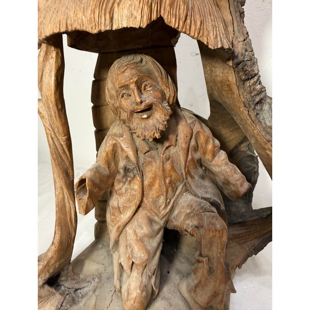 Antique Hand Carved German Tree Trunk Figural Folk Art Sculpture Statue Carving For Sale - Image 4 of 14