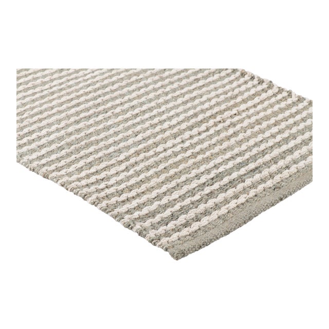 Part & Parcel Goods Textured Scallop Stripe Runner, 2’6”x12’, Sky Blue and Eggshell For Sale