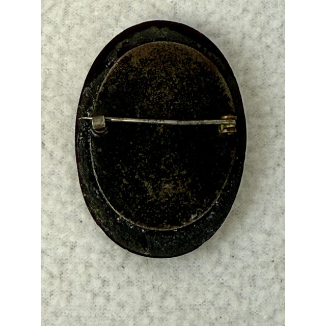 French Jet Glass Mourning Cameo C-Clasp Black Brooch Antique Pin For Sale - Image 4 of 5