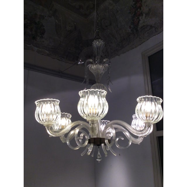 Murano Glass 6-Light Chandelier, 1940s, in Flawless conditions. Designed 1920 to 1949 Up to 250V (Europe/UK Standard).The...