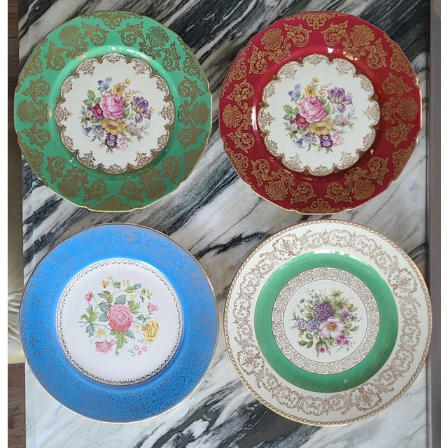 Last Chance!Vintage Vibrant Floral & Gold Gilt Mixed Dinner Plates - Set of 4 For Sale - Image 13 of 13