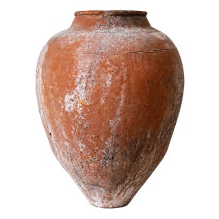 Large Antique Mediterranean Patinated Terracotta Olive Jar, 1900s For Sale