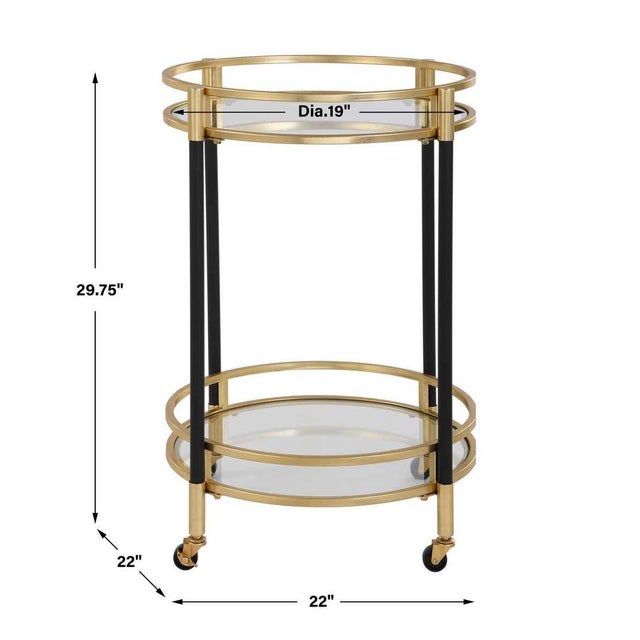 A tasteful bar cart with a round design ready for effortless placement in any space. Comprised of matte black iron that...