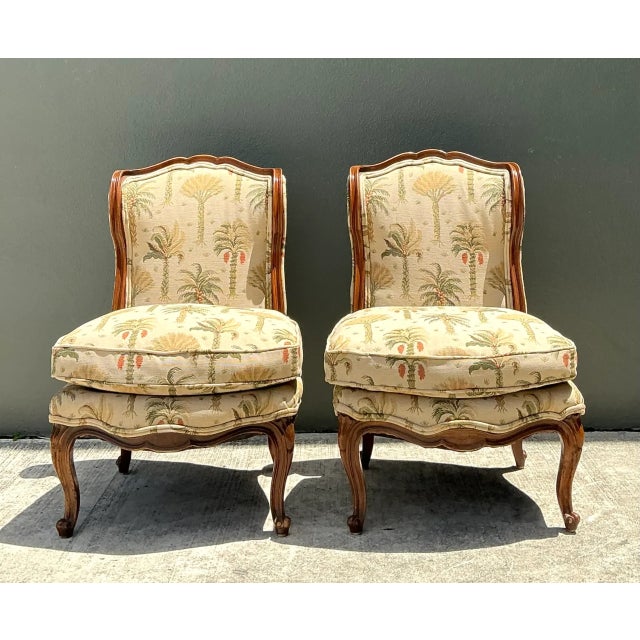 Vintage Palm Print Fabric Slipper Chairs - Pair For Sale In West Palm - Image 6 of 12