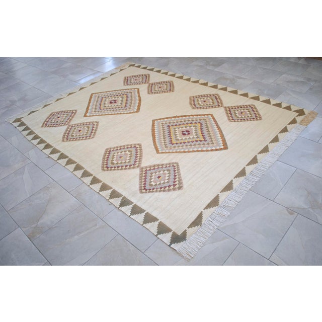 Turkish Silk Rug Kilim Hand Woven Oushak Made Luxury Home Area Rug - 6′4″ × 8′2″ For Sale - Image 14 of 16