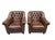 Restoration Hardware Restoration Hardware Distressed Leather Club Chairs, Pair – Tufted English Library Lounge Chairs With Rolled Arms & Brass Casters For Sale - Image 4 of 18