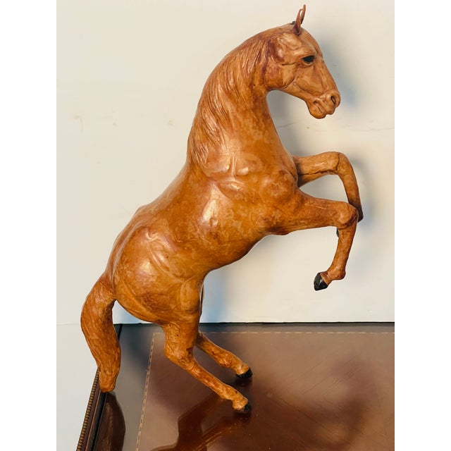 Brown 1950s Handsome Equestrian Pair of Leather Horse Sculptures For Sale - Image 8 of 9