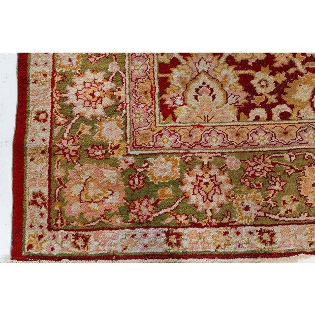 Authentic 19th Century Indian Amritsar Botanic Design Hand Knotted Wool Rug For Sale In New York - Image 6 of 7