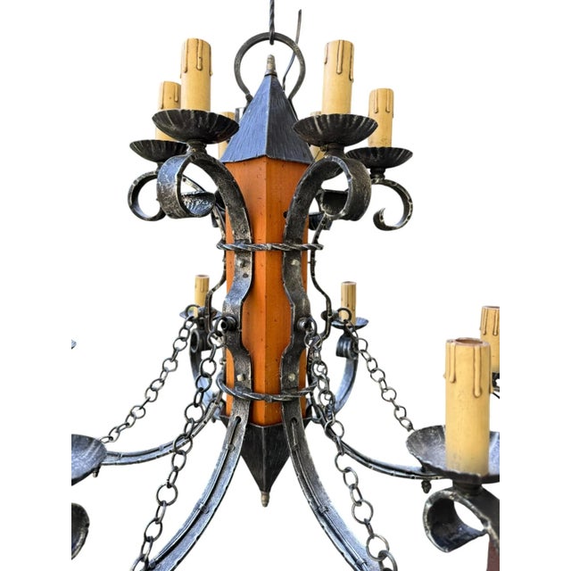 Made in Italy Mediterranean Revival Wrought Iron Style 12 Light Candle Chandelier For Sale - Image 14 of 15