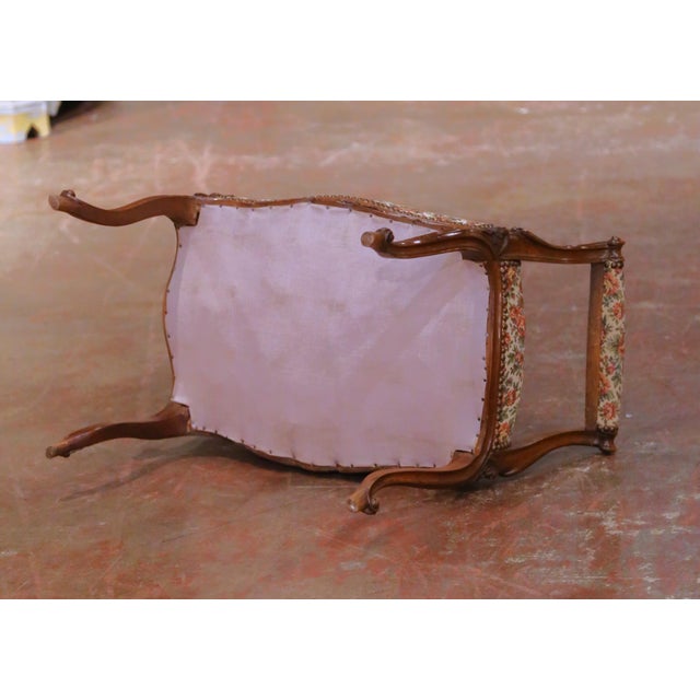 Mid-Century French Louis XV Style Carved Walnut and Upholstered Piano Bench For Sale - Image 12 of 12