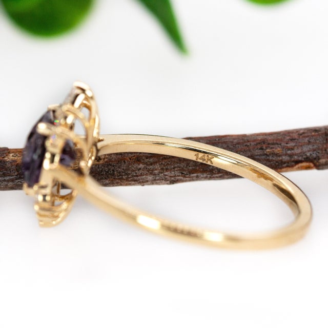 Metal 8x6mm, 1.6cts Purple Spinel Ring W Earth Mined Diamonds in Solid 14k Yellow Gold, Size 6.75 For Sale - Image 7 of 7