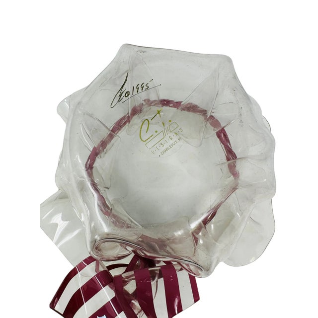 Vintage c.t. Designs Ruffled Lucite Bowl With Pink Lucite Ribbon For Sale - Image 10 of 11
