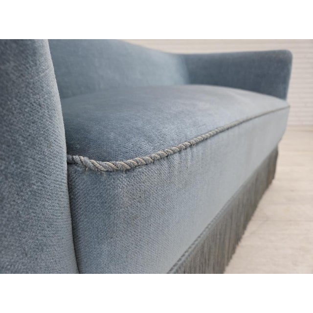 Vintage Danish Two-Seater Sofa in Blue Furniture Velour and Oak, 1970s For Sale - Image 4 of 18