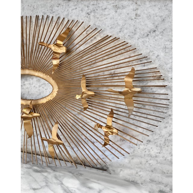 MidCentury Brass Sunburst Birds in Flight Wall Sculpture by William