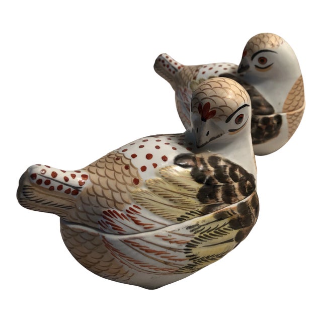 1980s Italian Porcelain Hand Painted Bird Form Boxes - a Pair For Sale