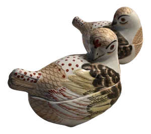 1980s Italian Porcelain Hand Painted Bird Form Boxes - a Pair