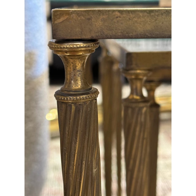 Brass Mid-Century French Brass Nesting Tables With Original Smoke Glass For Sale - Image 8 of 9