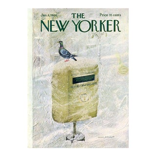 1966 Vintage New Yorker Magazine Cover, January 8, Laura Jean Allen Original Cover Art, Winter Mailbox For Sale