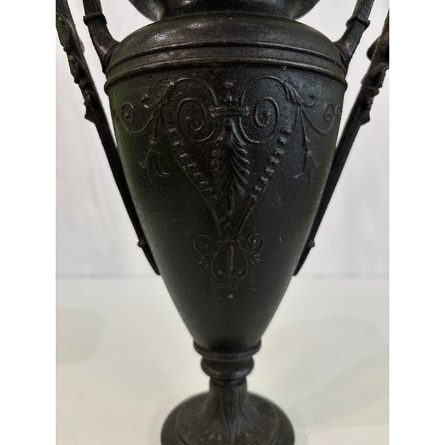 Vintage Neoclassical Cast Iron/Spelter Urns - A Pair For Sale - Image 4 of 10