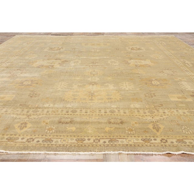 Tan Vintage Modern Earth-Tone Oushak Rug - 11'11 X 14'07 For Sale - Image 8 of 9