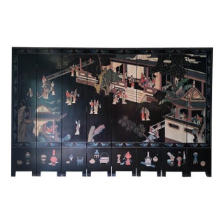 Chinese Export Eight Panel Coromandel Screen Courtyard For Sale
