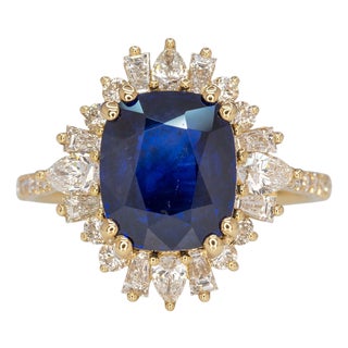 Gia Certified 4.3Ct Ceylon Sapphire Ring With Natural Diamond Accents: 14k Gold, Size 6.75 For Sale