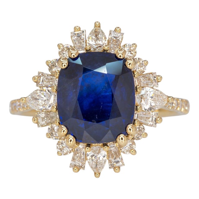 Gia Certified 4.3Ct Ceylon Sapphire Ring With Natural Diamond Accents: 14k Gold, Size 6.75 For Sale