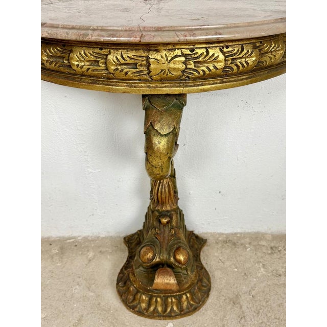 Gold Italian Giltwood Demi-Lune Table with Marble Top, 1950 For Sale - Image 8 of 9
