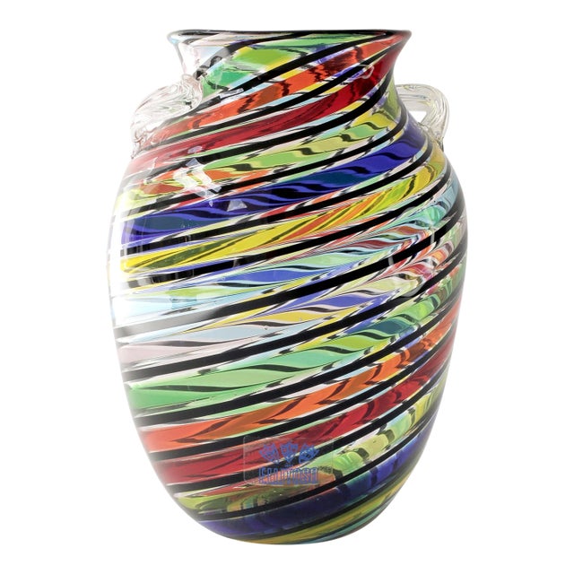 1960s Vintage Fratelli Toso Canne Multicolor Winged Murano Glass Vase For Sale