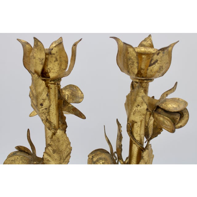 Italian Vintage Italian Gold Gilded Tole Candlesticks For Sale - Image 3 of 11