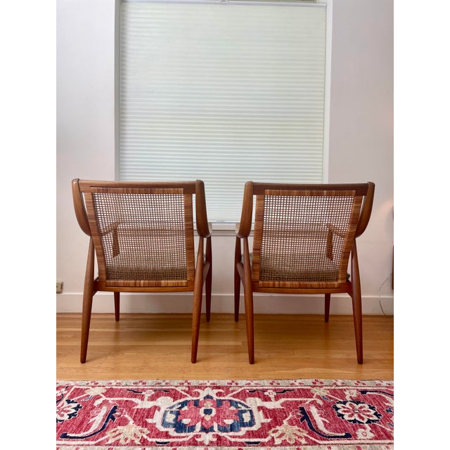Mid-Century Modern Pair of 1960s Peter Hvidt & Orla Moregaard Teak Lounge Chairs With Caned Backs For Sale - Image 3 of 17