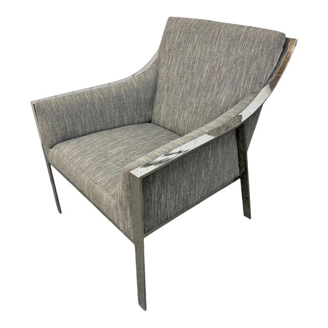 Vintage Milo Baughman Style Flat Bar Chrome Arm Chair For Sale