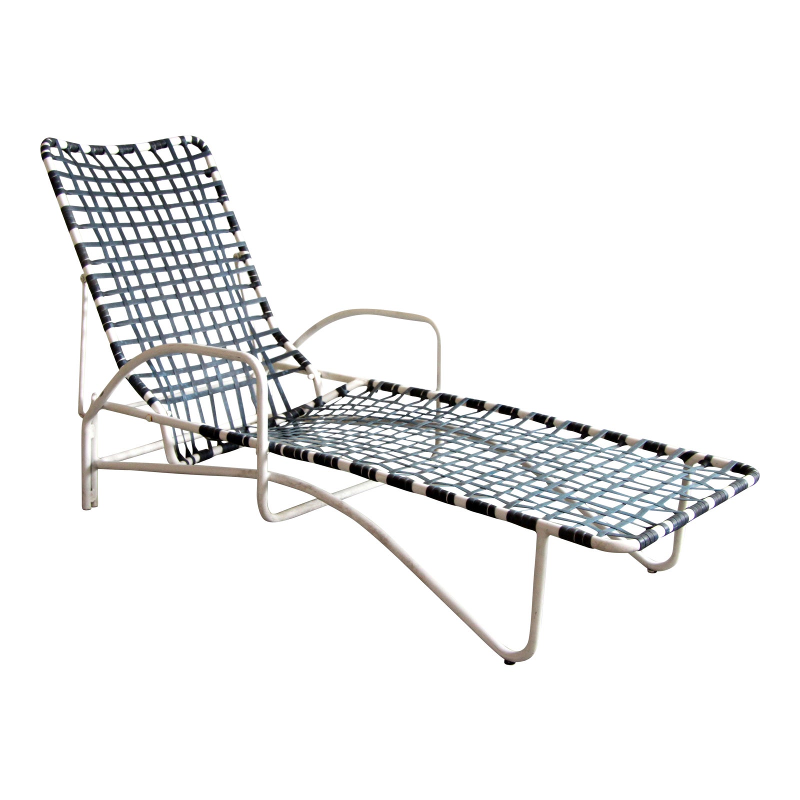 Vintage Brown Jordan Lido Patio Chaise Lounge With White Frame and Blue
