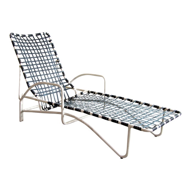 Vintage Brown Jordan Lido Patio Chaise Lounge With White Frame and Blue