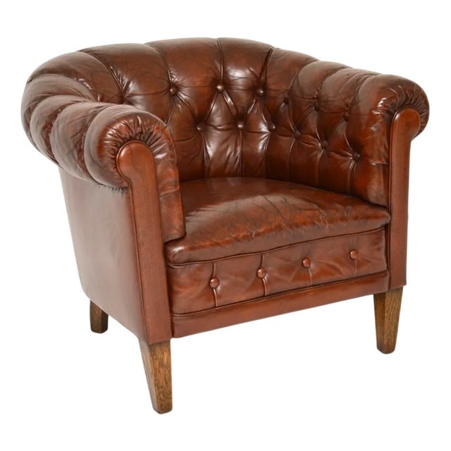 Antique Swedish Leather Armchair, 1900s For Sale