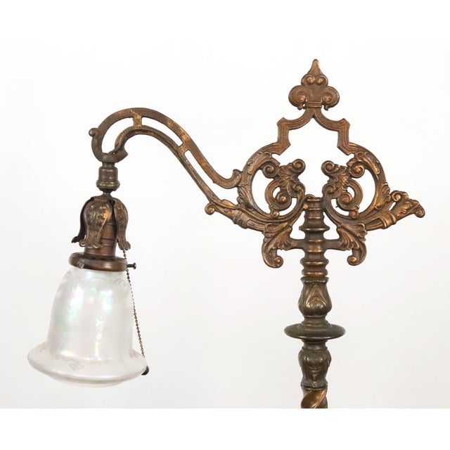 Mid 20th Century Victorian Barley Twist Bridge Iridescent Glass Shade Floor Lamp For Sale - Image 9 of 12