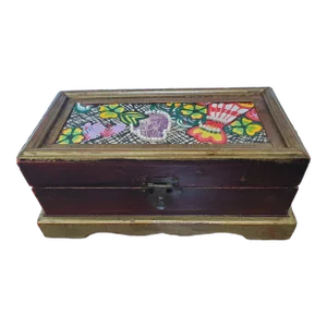 Embellished Antique Folk Art Jewelry Box