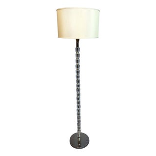Mid-Century Modern Crystal Floor Lamp with Faceted Glass Pole and Chrome Base For Sale