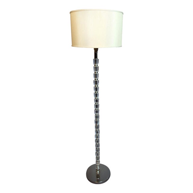 Mid-Century Modern Crystal Floor Lamp with Faceted Glass Pole and Chrome Base For Sale