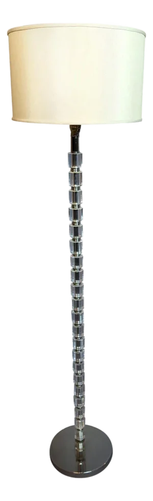 Mid-Century Modern Crystal Floor Lamp with Faceted Glass Pole and Chrome Base