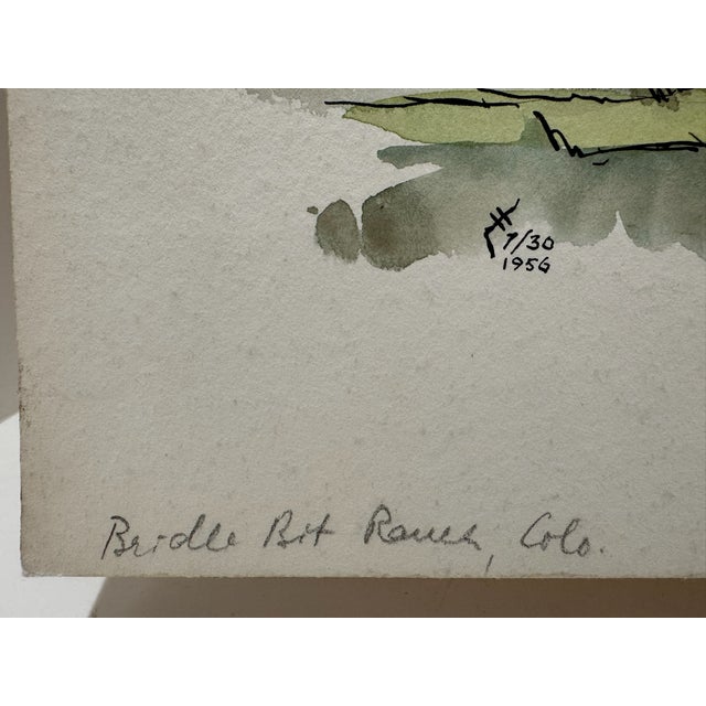 1950s Henry Emil Salloch Original Watercolor on Paper Bridle Bit Ranch, Colorado. 1956. For Sale - Image 5 of 7