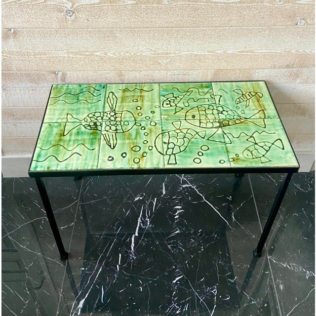 Mid-Century Modern Ceramic Tile Coffee Table with Fish Motif, 1960s For Sale - Image 9 of 9