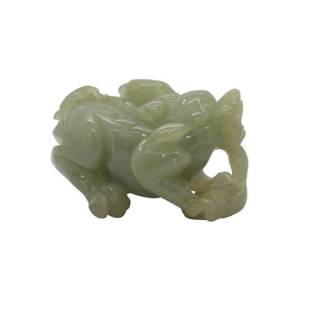 Art Deco Detail Chinese Hand Carved Natural Jade Lucky Pixiu Figure Pendant For Sale - Image 3 of 6